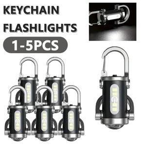 1-5PCS 미니 COB 울트라 밝은 충전식 LED 손전등 키 체인 휴대용 방수 캠핑 포켓 램프 열쇠 고리 교수형 빛