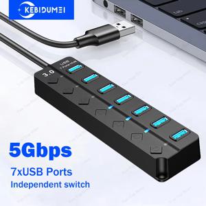KEBIDUMEI 7 포트 USB 3.0 허브(켜기/끄기 스위치 포함) USB 도킹 스테이션 USB 3.0 분배기 OTG 어댑터 PC 노트북용 5Gbps 전송 USB 3.0 Hub with on/off Switch USB Docking Station USB 3.0 Splitter OTG Adapter 5Gbps Transfer for PC Laptop