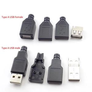 2.0 pcs 4 핀 유형 A 암 수 USB 어댑터 소켓 솔더 커넥터 (검정색 플라스틱 커버 포함) DIY 커넥터 플러그 L19