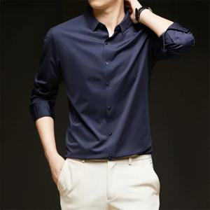 새로운 남성 비즈니스 캐주얼 긴팔 솔리드 컬러 셔츠 주름 방지 주름 무료 편안한 올 시즌 다목적 탑