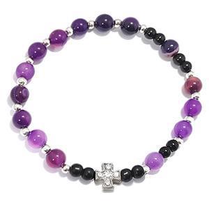 지홍 보라빛 1단 묵주 팔찌 6mm 카톨릭 성물 기도 십자가 천주교 실버