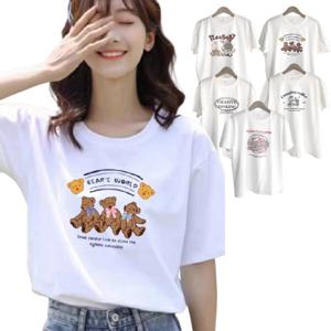 순면 라운드 여성 반팔 티셔츠 루즈핏 무지 레터링 여름 면티 5종 ODM-WMSLV17