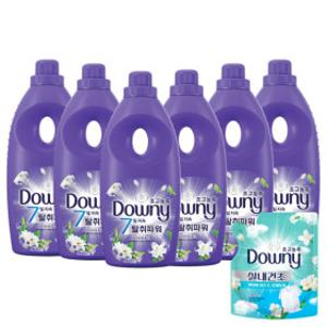 다우니 탈취파워 화이트티와 릴리 초고농축 섬유유연제 본품/1L 6개 + 실내건조 프레시클린 200ml 1개 증정