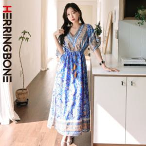 여름 비치원피스 롱 맥시 빅사이즈 반팔 히피 에스닉 태슬 루즈핏 휴양지 바캉스 리조트 비치웨어 HG148