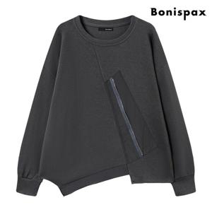 [보니스팍스]사선 절개 지퍼 언발 맨투맨 티셔츠 (XP4LW016L0)