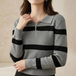 [SBD] 투톤 DCPW081263 반집업 스프라이트 카라 니트 스웨터 긴팔