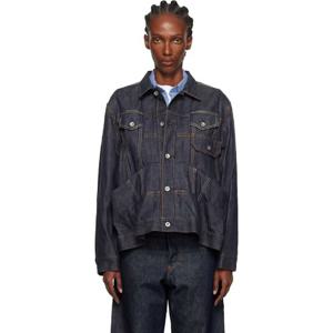 사카이 청자켓 네이비 플리츠 데님 재킷 252445F060006