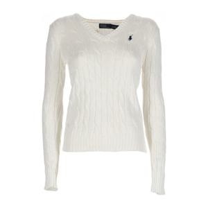 랄프로렌 로고 케이블 니트 브이넥 스웨터 211971870 003WHITE