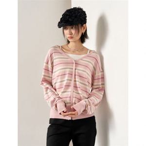 제너럴아이디어 멀티 스트라이프 루즈 브이넥 풀오버 [PINK] WBE2L05515 383291