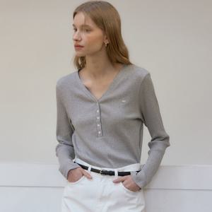 [아워호프] 로고 브이넥 버튼 슬리브 티셔츠 - Melange Grey [HK26SP-TS04-MEL]