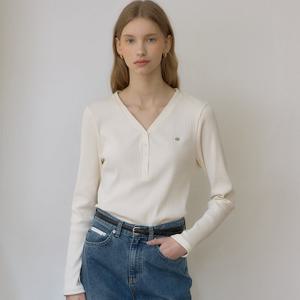 [아워호프] 로고 브이넥 버튼 슬리브 티셔츠 - Cream [HK26SP-TS04-CRE]