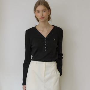 [아워호프] 로고 브이넥 버튼 슬리브 티셔츠 - Black [HK26SP-TS04-BLA]