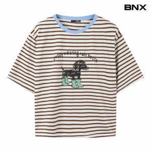 [BNX]스트라이프 배색 프린팅 반팔 티셔츠 (BY1TS012L0)