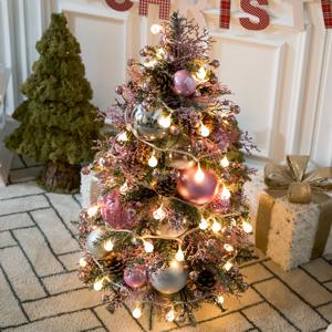 크리스마스 미니트리 완제품 풀세트 LED 앙드 핑크 글로시 75cm 나무 테이블 탁상용