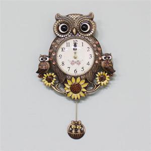 해바라기부엉이-추 골드 무소음 벽걸이 벽시계 해바라기시계 부엉이시계 추시계 인테리어벽시계 벽걸이시계