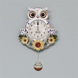 해바라기부엉이-추 은도금 무소음 벽시계 해바라기시계 부엉이시계 추시계 인테리어벽시계 벽걸이시계