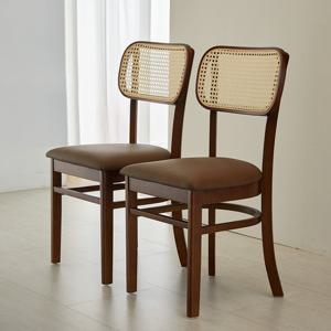 베스트리빙 버터라탄 고무나무 인테리어 원목 식탁 의자 2개