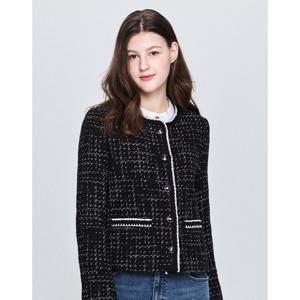 [TAG가 499000원]헤지스 여성 25SS 스테디셀러트위드블랙 라운드넥 면혼방 자켓 WSJA5B205BK