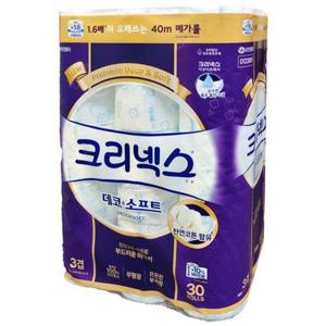 두루마리 크리넥스 데코 앤 소프트 3겹 화장지40m30롤