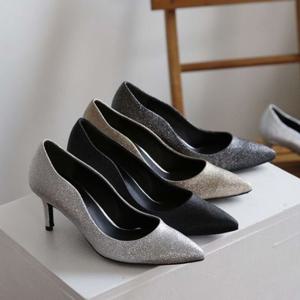 여자 물결 웨이브 반짝 구두 7cm 스텔레토 펌프스 발편한