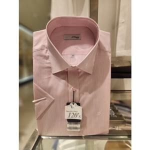 [듀퐁셔츠] 듀퐁셔츠 슬림핏 반팔 SE5MM21HS310SPK 핑크 스트라이프 120수 면 SE5MM21HS310