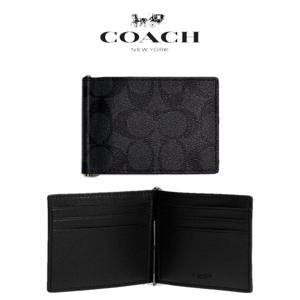 코치 CH086 남자 여자 시그니쳐 캔버스 슬림 접이식 지갑