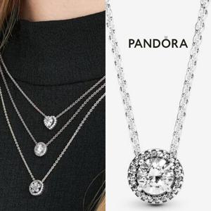 판도라 396240CZ  여자 남자 실버 라운드 스파클 헤일로 목걸이