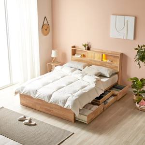 [착불배송][리뷰 방수커버 증정]파로마 피츠 레미 LED 원목 수납침대+55T라텍스매트 SS PDH005