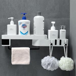 욕실 틈새 공간 활용 부착식 걸이 코너 선반 그레이