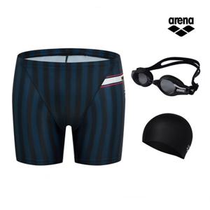 [아레나] 아레나 위너 세트 A4FM1MF07 NVY (주머니백 증정) 수경 수모 남성3부 실내수영복 3종 A4FM1MF07