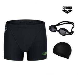 [아레나] 아레나 빔라이트 세트 A4FM1MQ01 BLK (주머니백 증정) 수경 수모 남성 긴사각 실내수영복 3종 A4FM1MQ01