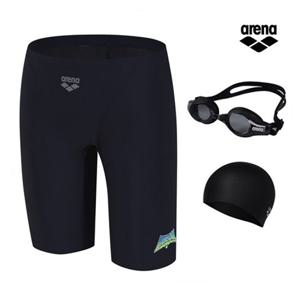 [아레나] 아레나 에이스 세트 A4FM1MF03 BLK (주머니백 증정) 남성4부 실내수영복 수경 수모 3종 A4FM1MF03