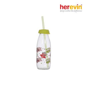(헤르빈) 부엉이 유리물병 250cc 그린 (빨대포함)