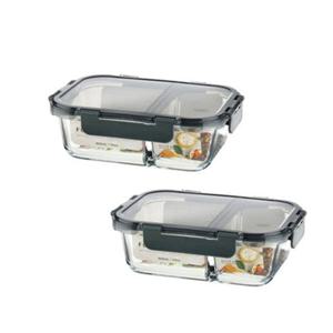 모드니 오븐글라스 밀폐용기 직사각 2칸 860ml-2개