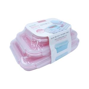 삼우 사각 도시락 3종 세트 실리콘 접이식 용기 도시락통 사각통 사각도시락통 전자레인지사용 냉동보관 냉