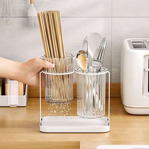 북유럽풍 투명 물빠짐 수저통 2구