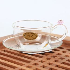 핑크장미 손잡이 유리 찻잔 받침세트 50ml 찻잔 찻잔세트 유리잔세트 유리찻잔세트 찻잔받침세트 손잡이유