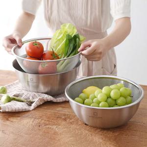 바겐슈타이거 스텐 믹싱볼 2종세트 채반 채망 쌀씻는볼 세척볼 22cm