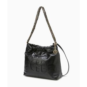 [헤지스ACC] H패치 블랙 레더 퀼팅 체인 호보 숄더백 M HIBA5F551BK