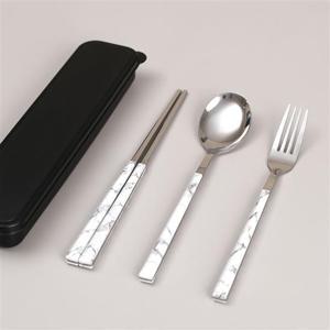 해피키친 휴대용 수저 포크세트(마블화이트) 캠핑수저 생활용품 가정용품 생필품