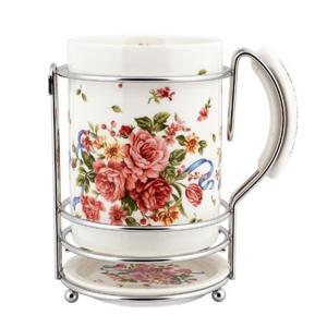 도자기 원형 물받이 수저통(허니문 로즈) 수저함 주방용 수저통 씽크대 물빠짐 걸이용