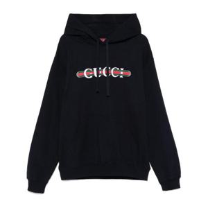 구찌 로고 프린트 코튼 저지 후드 티셔츠 788771 XJG59 4735 NAV