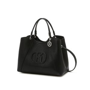 [헤지스]HIBA6E501BK_여성 블랙 로고장식 가죽 토트백