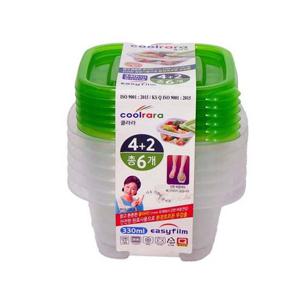 쿨라라 정사각 밀폐용기 1호 330ml 6개입