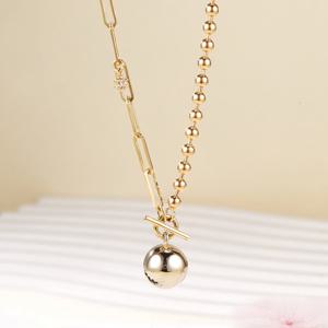 [비앤비골드] 14K 골드볼 토글바 언발 체인 목걸이 SNN42391
