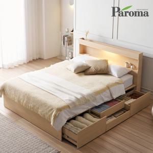 파로마 제이콥 LED 4서랍 평상형 킹사이즈 수납 침대+유로탑 본넬매트