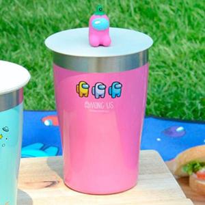 빨대물컵 어몽어스 피규어 스텐컵 텀블러-핑크