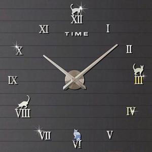 인테리어벽시계 사무실 거실 DIY 무소음 로마숫자 고양이 벽시계 실버