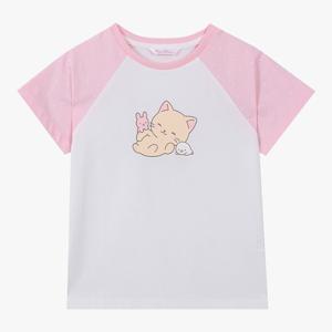 [로엠걸즈(아동)]도트 라글란 고양이 티셔츠 RGRA2633C