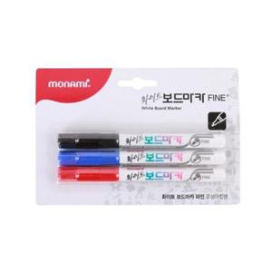 노크식볼펜 모나미 화이트보드마카 FINE - 흑청적 3색세트